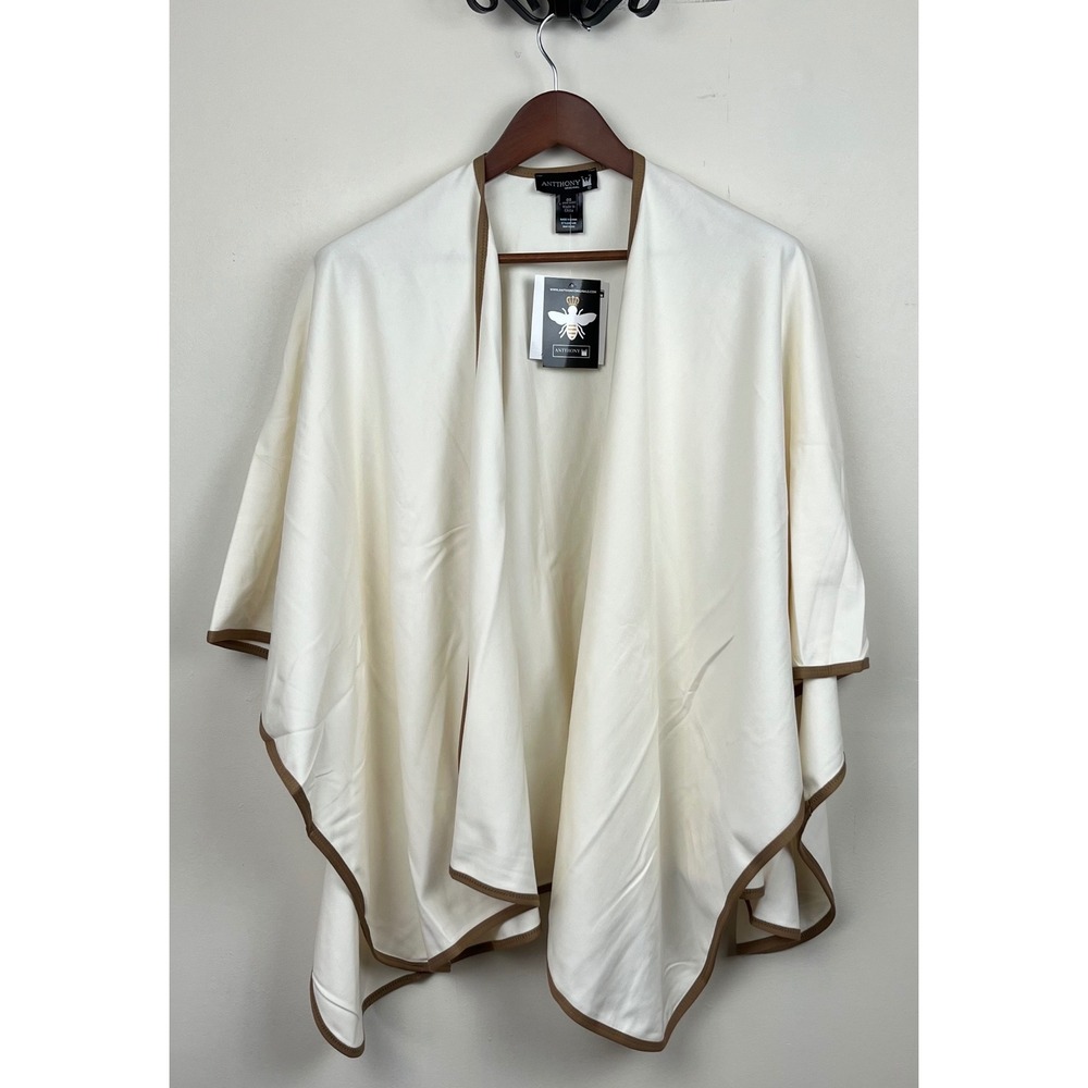 Antthony Original Creme Tan Trim‎ Open Front Poncho Wrap One Size NWT